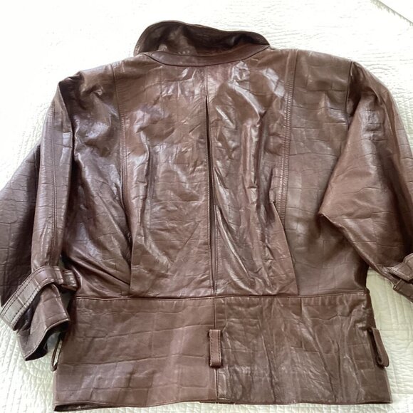 Vintage Brown Leather Jacket With Buckle Cuffs & Zipper Closure 80s - Picture 2 of 16